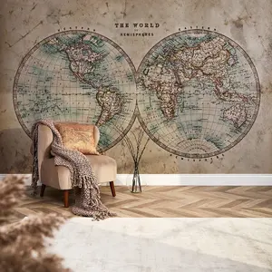 Hemisphere Map Mural In Earthy Tones (350cm x 240cm)