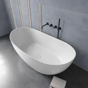 Marco Tielle Alberto Matte White Luxury Freestanding Resin Stone Bath 1580x700mm