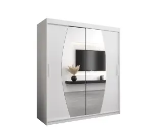 Elypse Contemporary 2 Mirrored Sliding Door Wardrobe 9 Shelves 2 Rails White (H)2000mm (W)1800mm (D)620mm