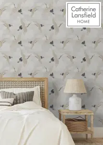 Muriva White Birds Metallic effect Patterned Wallpaper