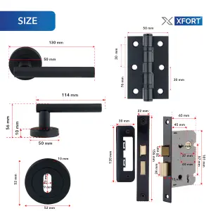 XFORT Matt Black Liberty Lever On Rose Lock Pack, Complete Lock Set