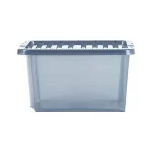 Wham Crystal 5x 28L Plastic Storage Boxes with Lids. Small Size, Strong . Made in the UK Tint Smoke