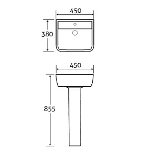 Astral White Ceramic Bathroom Cloakroom Basin & Full Pedestal with 1 Tap Hole