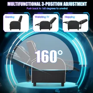 Costway Gaming Recliner Chair PU Leather Single Recliner Sofa Adjustable w/ Footrest