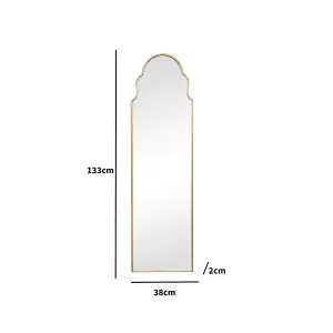 Melody Maison Tall Slim Gold Arch Wall Mirror 133cm x 38cm