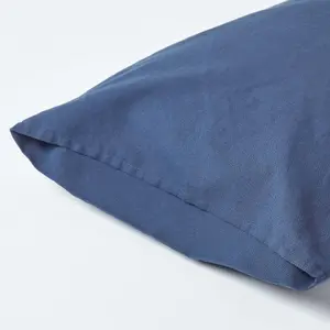 Homescapes Navy Blue Linen Housewife Pillowcase, Standard