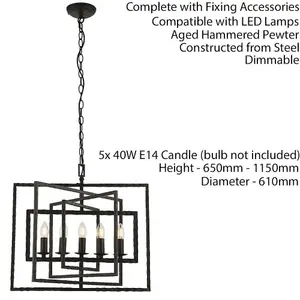 Multi Light Ceiling Pendant 5 Bulb Aged Steel Metal Frame Candelabra Lamp Holder