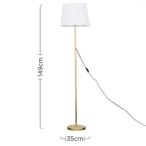 ValueLights Modern Standard Floor Lamp In Gold Metal Finish With White Tapered Shade