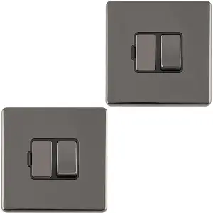 2 PACK 1 Gang 13A Switched Fuse Spur SCREWLESS BLACK NICKEL Mains Isolation