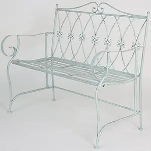 GlamHaus Garden Bench Seat Patio Furniture - Foldable Design - Shabby Chic Handmade - Antique Blue (Pavia)