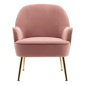 Pink Velvet Effect Relaxer Chair Occasional Armchair with Gold Plated Feet