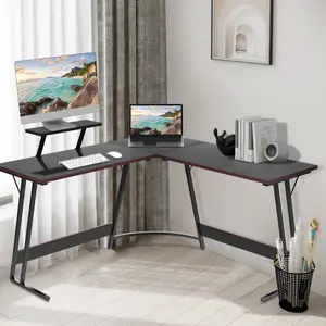 L-Shaped Metal Base Computer Desk Black / 70 H x 128 W x 128 D