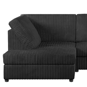 Luxor Black Jumbo Cord 4 Seater Corner sofa Left Hand Facing - Full Back