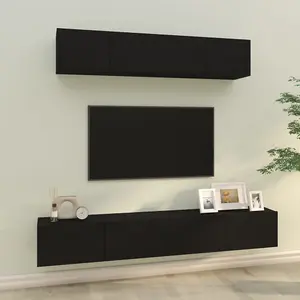 Berkfield 4 Piece TV Cabinet Set Black Engineered Wood