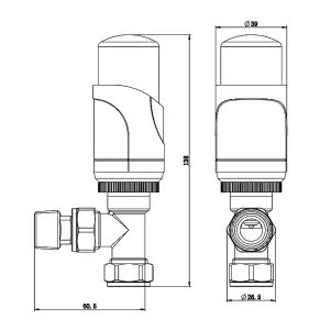 Thermostatic Radiator Angled TRV Valve - 15mm x 1.2" Chrome Finish