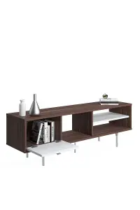 Mika TV Stand with 3 Shelves and 1 Cabinet, 140 x 35 x 45 cm TV Unit Table for TVs up to 60 inch, Walnut