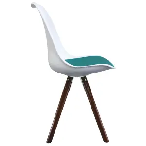 Soho White & Teal Plastic Dining Chair with Pyramid Dark Wood Legs