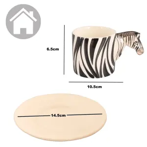 Coffee Tea Cups and Saucers Set of 4 Zebra Mug by Laeto House & Home - INCLUDING FREE DELIVERY