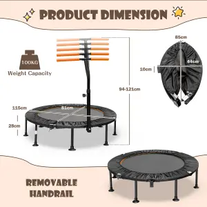 Costway 115CM Folding Trampoline Adults Kids Exercise Trampoline W/ Adjustable Handrail