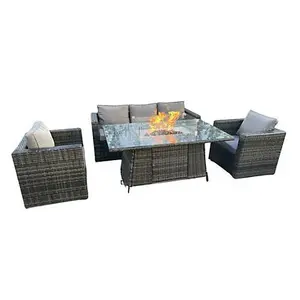 Halo 5 Seater Rattan Garden Furniture With Fire Pit Table