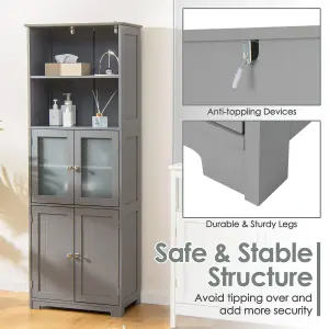 Costway Tall Bathroom Storage Cabinet Kitchen Pantry Cupboard w/ 2 Glass Doors