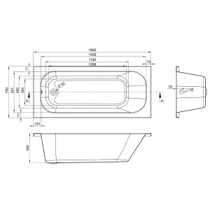 Anne White Super-Strong Acrylic Single Ended Straight Bath (L)1580mm (W)685mm