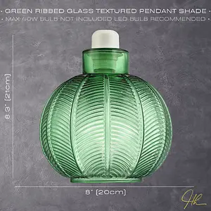 Designer Ribbed Leaf Themed Forest Emerald Green Glass Pendant Lighting Shade