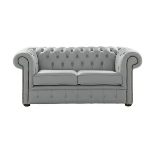 Chesterfield 2 Seater Shelly Moon Mist Leather Sofa Settee Bespoke In Classic Style