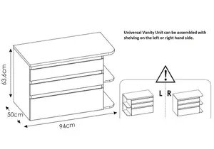 Countertop Vanity Sink Unit Wall Bathroom 940mm Drawer Storage Shelf Cabinet White Gloss OakPlat