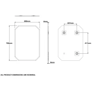 Croydex Octagonal Wall-mounted Bathroom Mirror (H)70cm (W)50cm