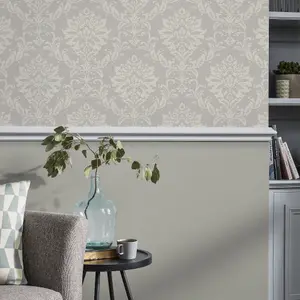 GoodHome Mire Beige Woven effect Damask Textured Wallpaper Sample