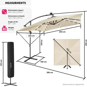 Parasol Sunna - 250 x 250 cm with LED solar lighting, with protective cover - beige