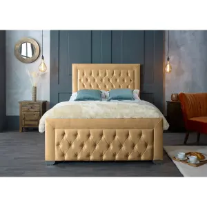 Gelson Plush Velvet Beige Bed Frame