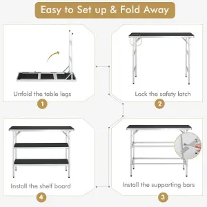 Costway Folding Camping Table Aluminum Portable Picnic Table 2-Tier Open Shelves W/ Bag