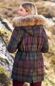 House Of Bruar Ladies Tweed Fox Fur Hood Coat