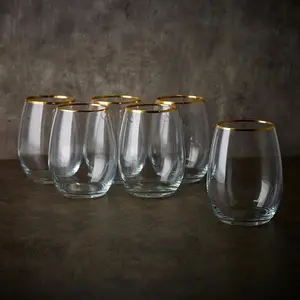 Queensway Home & Dining 570ml 12 Pcs Amber Tumbler Gold Rim Whiskey Glass Cocktail Goblet Set