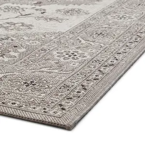 Grey Beige Outdoor Rug, Floral Stain-Resistant Rug, Traditional Outdoor Rug, Easy to Maintain Rug-200cm X 290cm