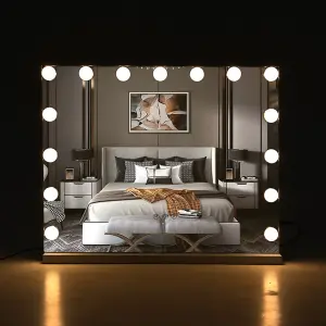 Hollywood Vanity Mirror Wall Mounted or Freestanding Lighted Makeup Mirror Dimmable Dresser Mirror with Touch Control 58 x 48cm