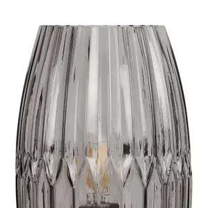 First Choice Lighting Facet Chrome with Smoke Faceted Glass Table Lamp