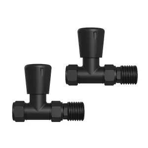 Right Radiators 15mm x 1/2" Black Straight Lockshield Valve Towel Rail Radiator Valves Central Heating Taps