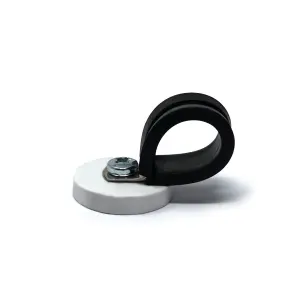 31mm dia x 6mm high Rubber Coated Cable Holding Magnet With 19mm Rubber Clamp (White) - 5.7kg Pull (Pack of 1)