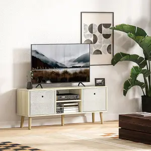 HOMCOM Modern TV Cabinet Stand w/ Shelves & Drawers, Bedroom Natural