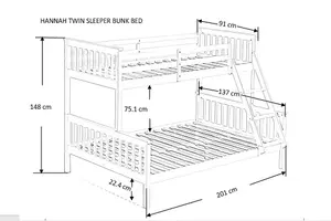 Hannah Triple Sleeper Single over Double Bunk Bed - White