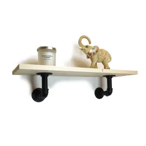 Solid Pine Rustical Shelf Primed Black Industrial Pipe Bracket 20x110cm