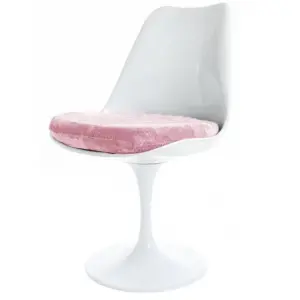 Tulip Set - Marble Large Circular Table and Six Chairs with Luxurious Cushion Light Pink