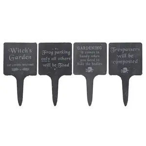 Something Different Gothic Garden Plaque Set (Pack of 4) Black/White (One Size)