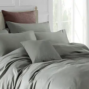 Marnisha Polyester Solid Colour Duvet Cover Set with Pillowcases Grey / Super King - 2 Standard Pillowcases