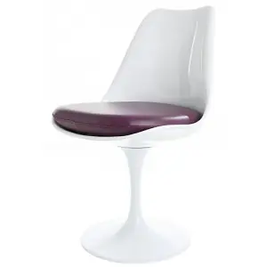 Tulip Set - White Medium Circular Table and Two Chairs with PU Cushion Purple