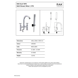 RAK Ella Polished Chrome Modern Bath Shower Mixer Tap Solid Brass