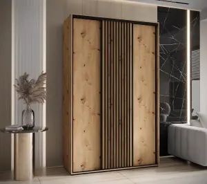 Modern Sapporo Sliding Door Wardrobe 150cm in Oak Artisan: Stylish Storage for Small Spaces (H)2050mm (W)1500mm (D)600mm